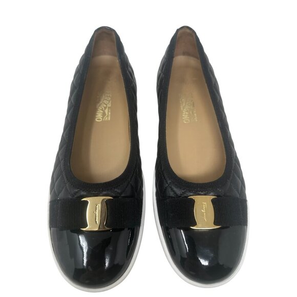 Salvatore Ferragamo Girls Quilted Black Leather Vara Bow Logo Sneakers 1.5 - Picture 4 of 16